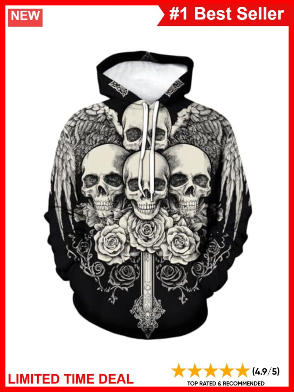 Psychedelic Skull Floral Hoodie Skeleton Pullover Sweatshirt Kangaroo Pocket